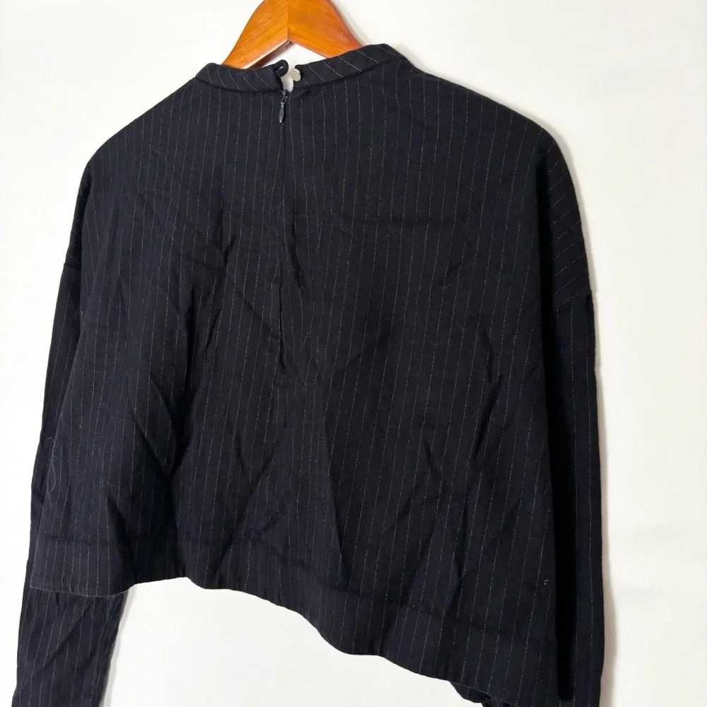 Nicholas Wool Crop Long Sleeve‎ Stripe Shirt Black Size 6